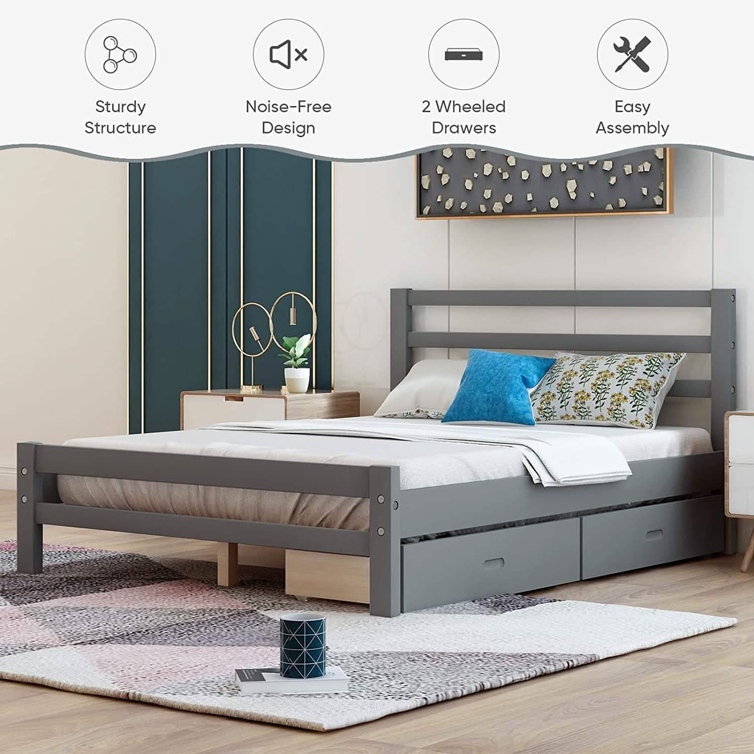 Full Platform Bed Frame with Two Storage Drawers DailySale
