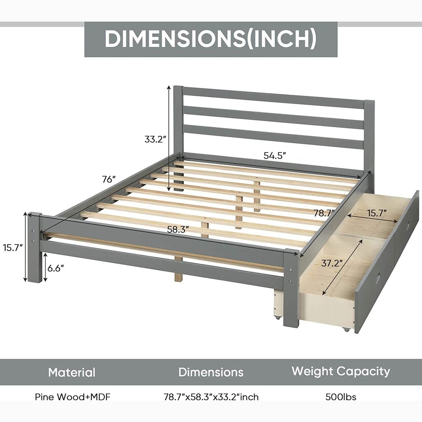 Full Platform Bed Frame with Two Storage Drawers DailySale