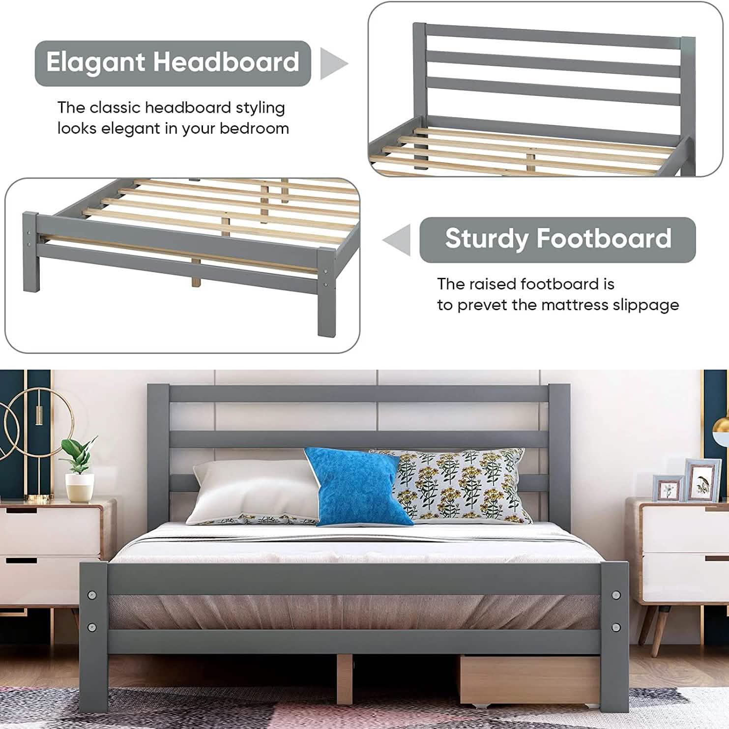 Full Platform Bed Frame with Two Storage Drawers DailySale