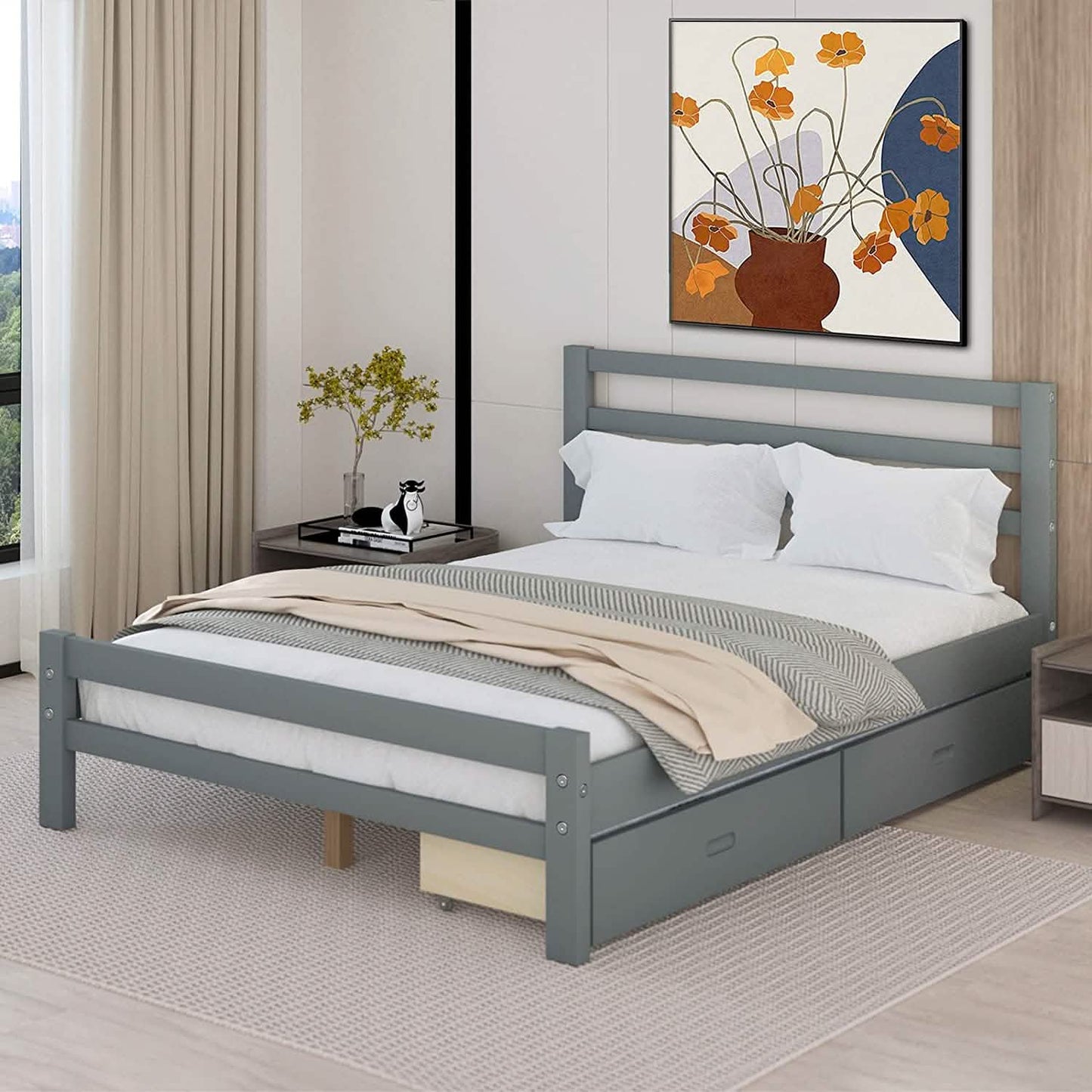 Full Platform Bed Frame with Two Storage Drawers DailySale