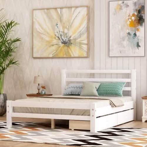 Full Platform Bed Frame with Two Storage Drawers DailySale