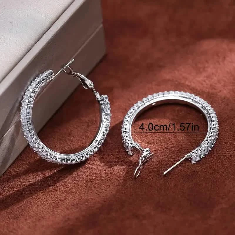 Full Rectangular Shiny Synthetic Zirconia Decorative Hoop Earrings DailySale