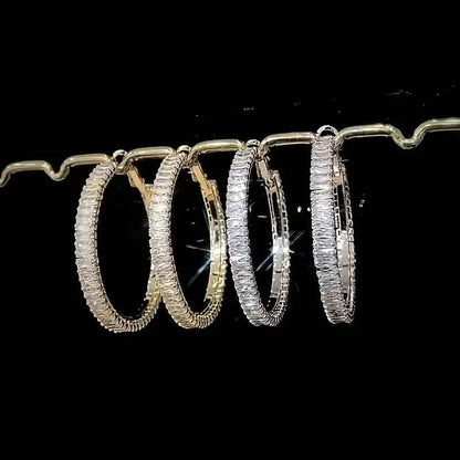 Full Rectangular Shiny Synthetic Zirconia Decorative Hoop Earrings DailySale