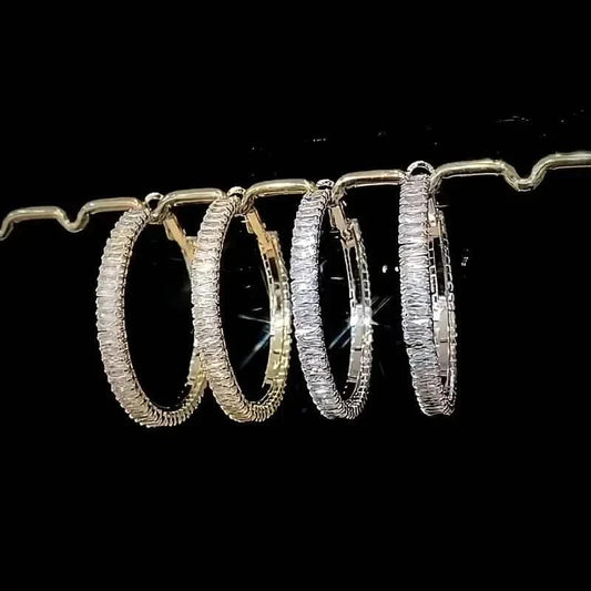 Full Rectangular Shiny Synthetic Zirconia Decorative Hoop Earrings DailySale