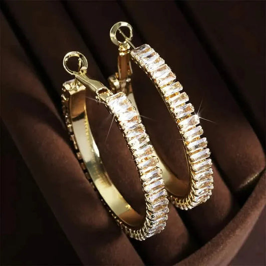 Full Rectangular Shiny Synthetic Zirconia Decorative Hoop Earrings DailySale
