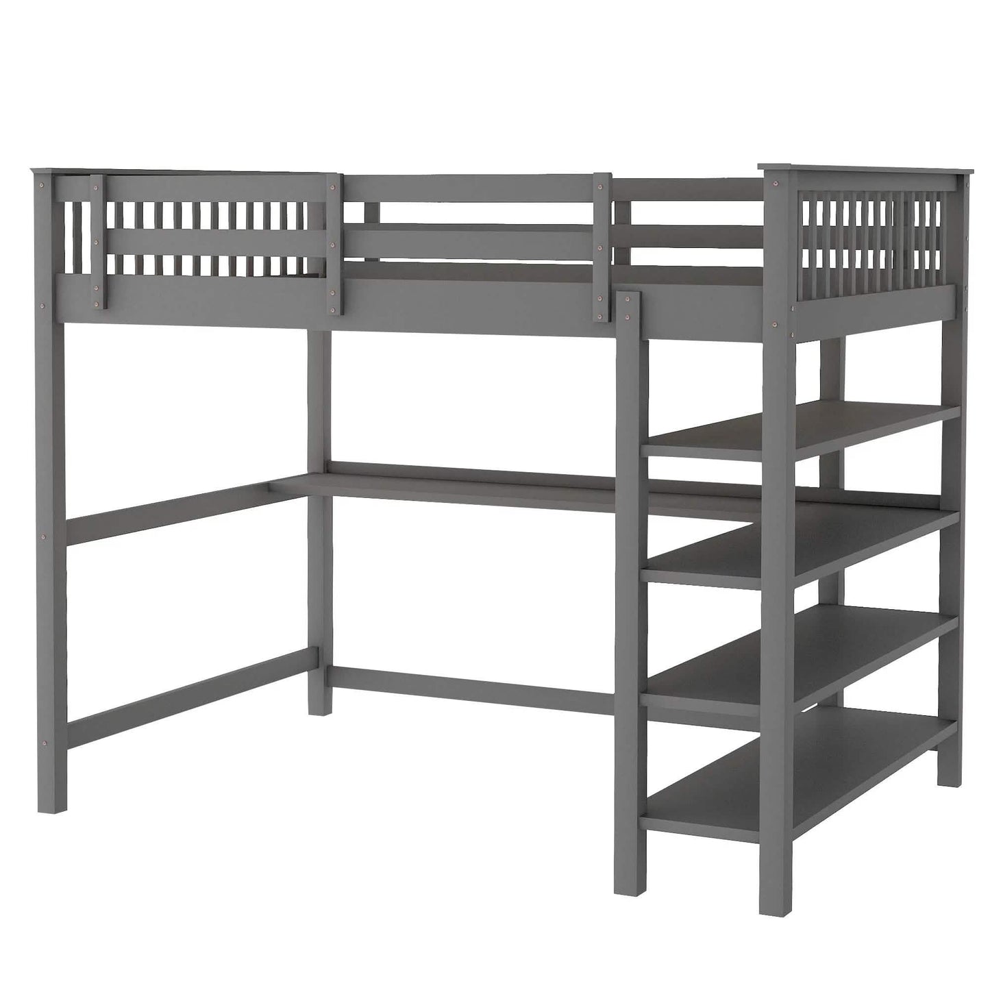 Full Size Loft Bed with Under-bed Desk and Storage Shelves DailySale