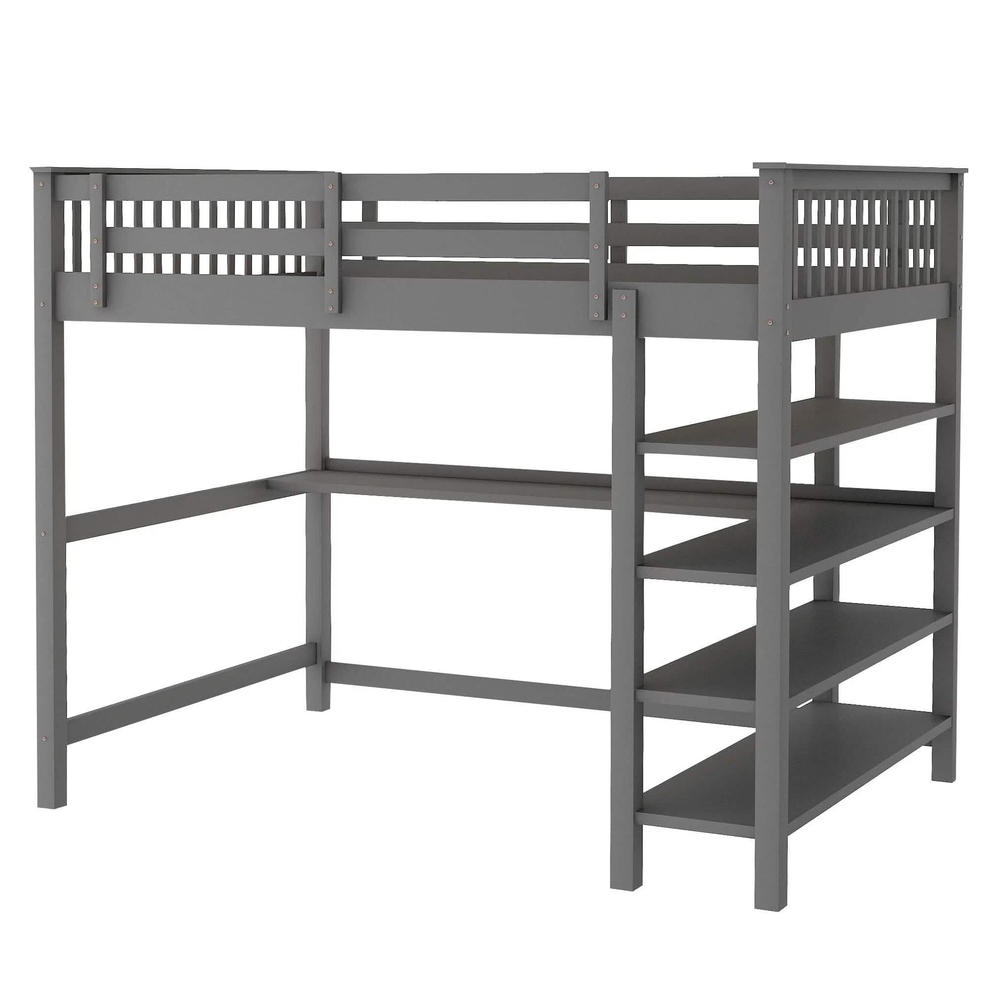 Full Size Loft Bed with Under-bed Desk and Storage Shelves DailySale