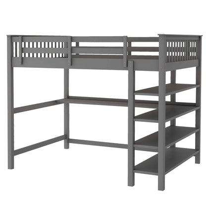 Full Size Loft Bed with Under-bed Desk and Storage Shelves DailySale