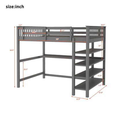 Full Size Loft Bed with Under-bed Desk and Storage Shelves DailySale