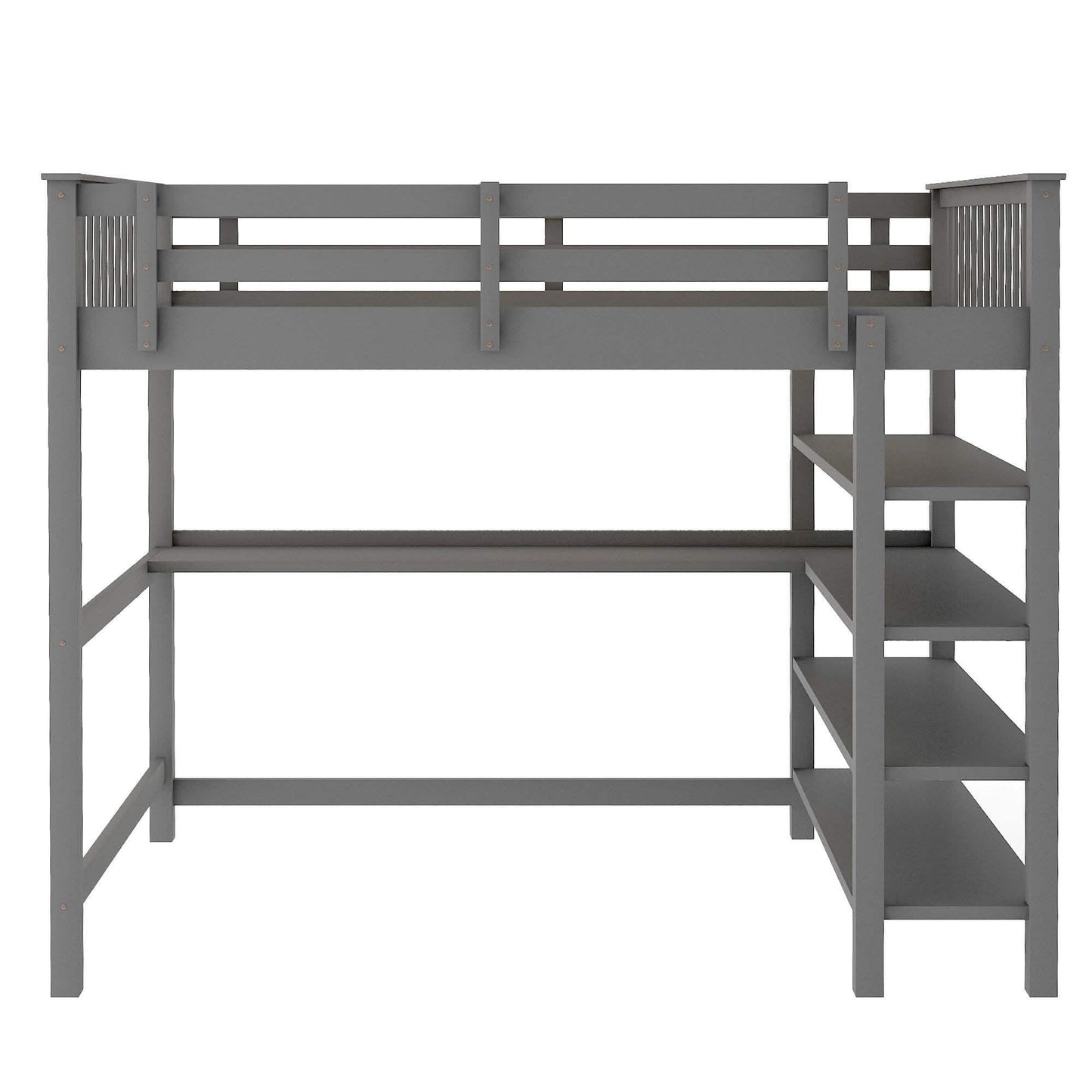 Full Size Loft Bed with Under-bed Desk and Storage Shelves DailySale