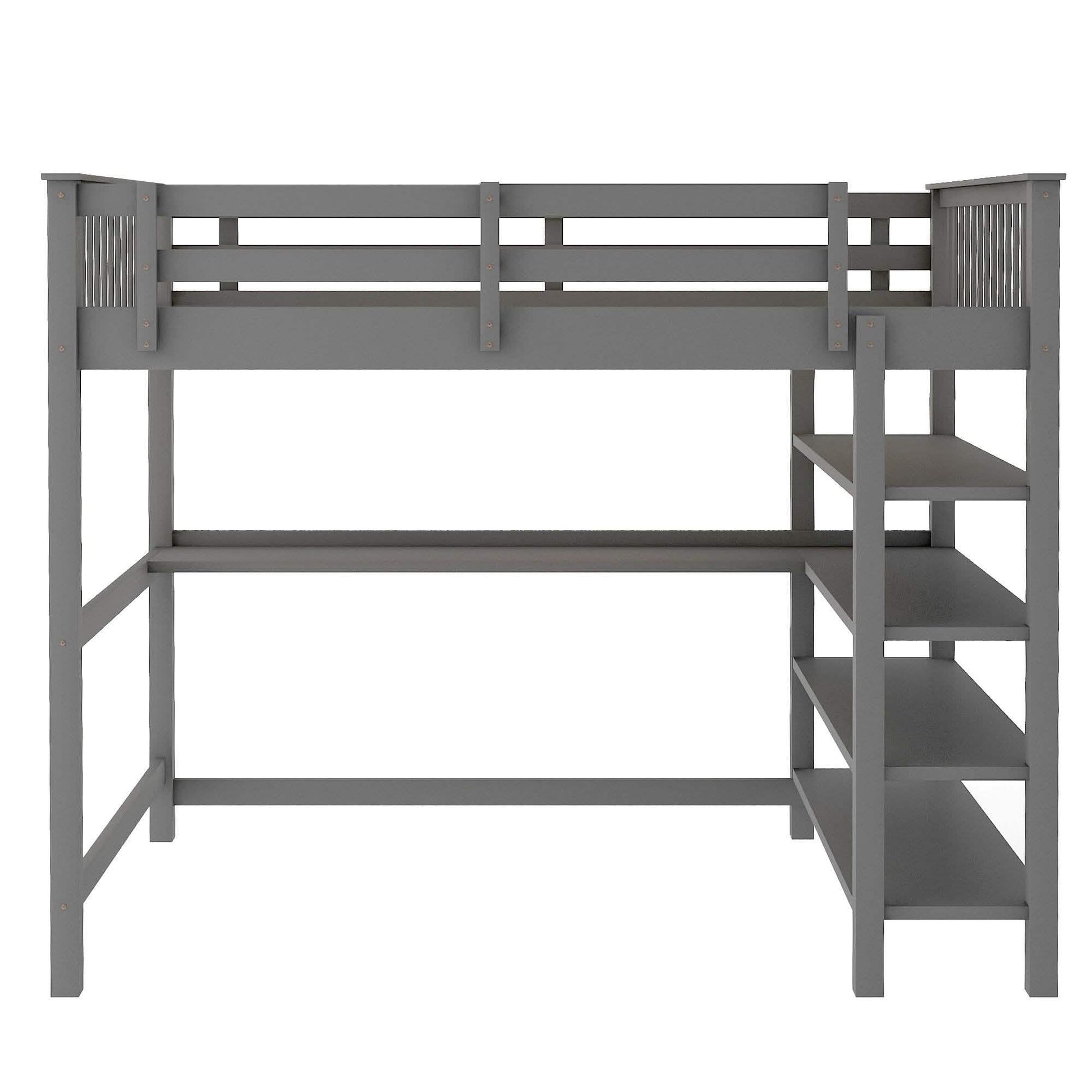 Full Size Loft Bed with Under-bed Desk and Storage Shelves DailySale