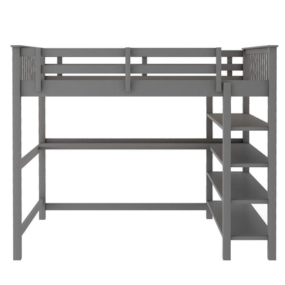 Full Size Loft Bed with Under-bed Desk and Storage Shelves DailySale