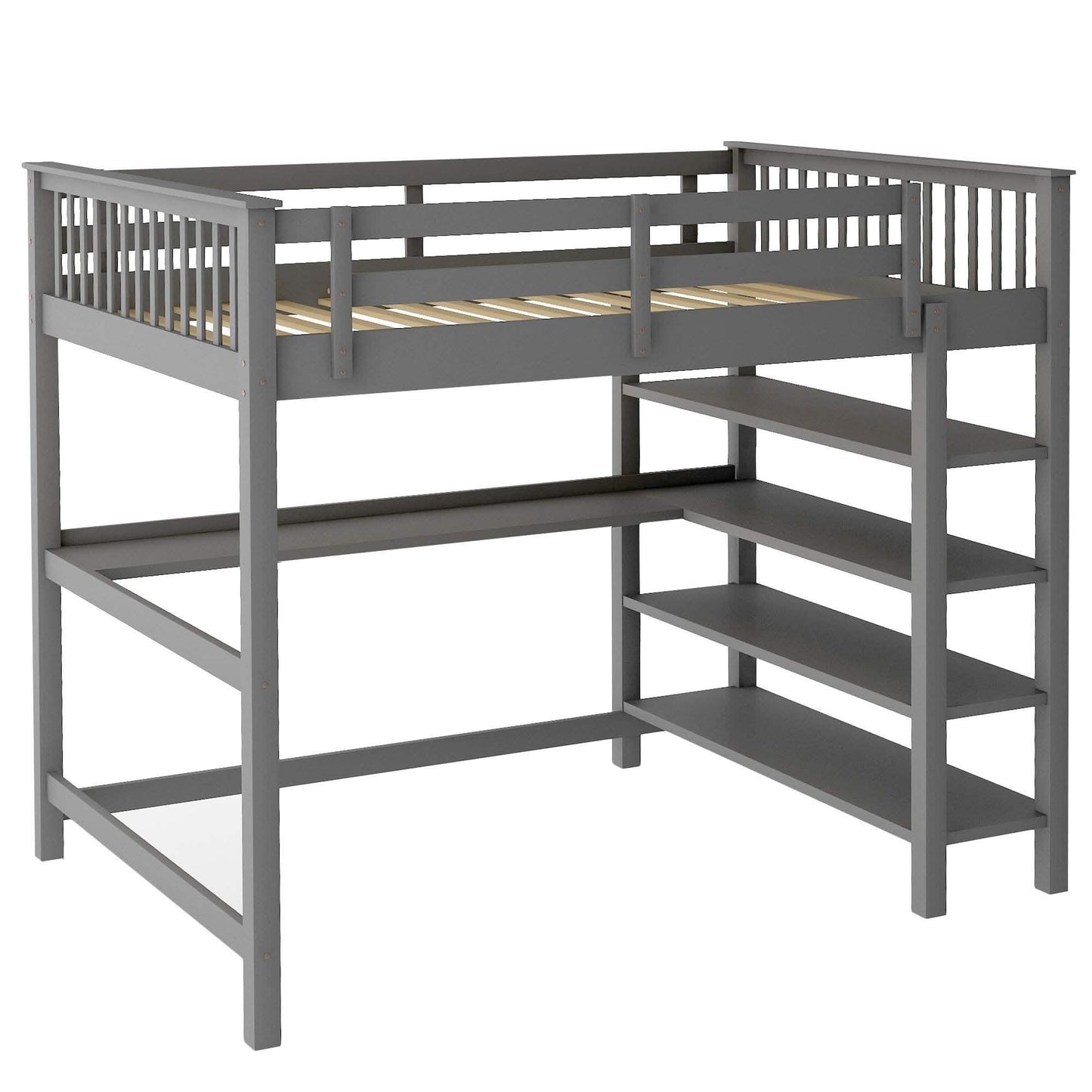 Full Size Loft Bed with Under-bed Desk and Storage Shelves DailySale