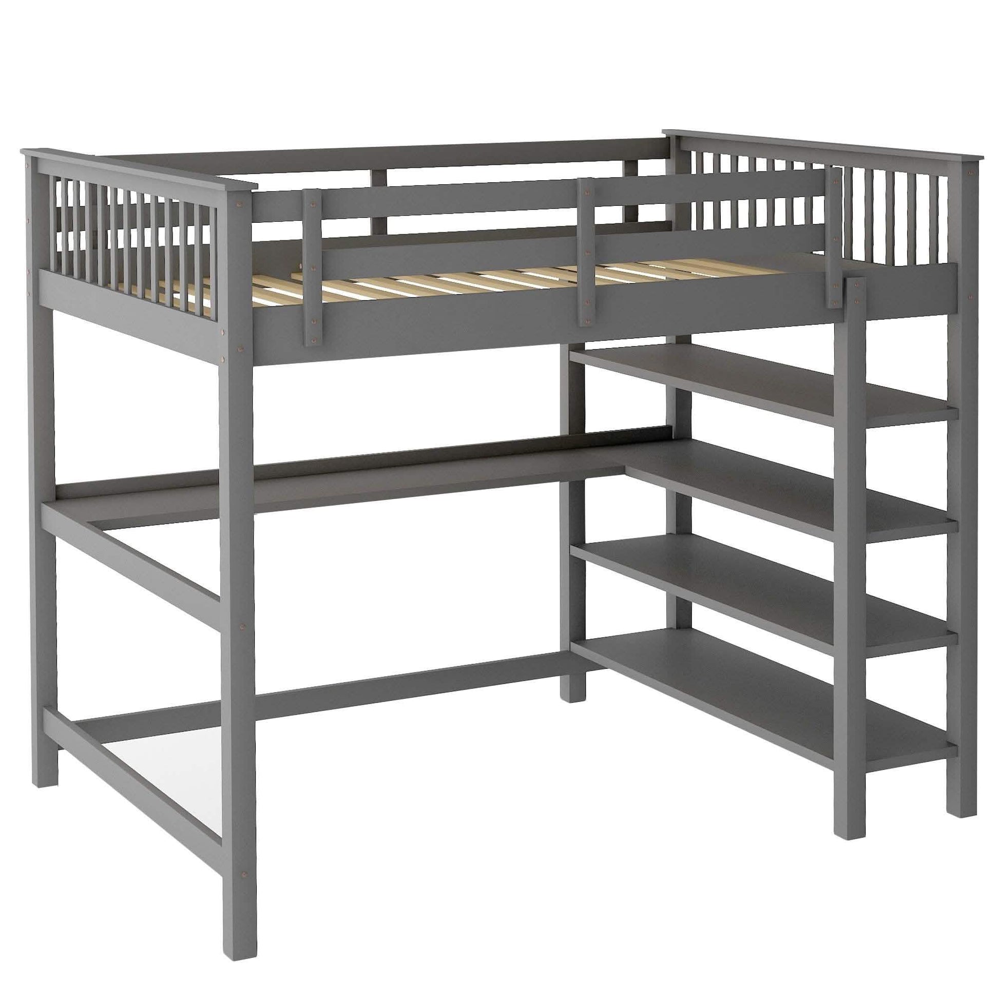 Full Size Loft Bed with Under-bed Desk and Storage Shelves DailySale