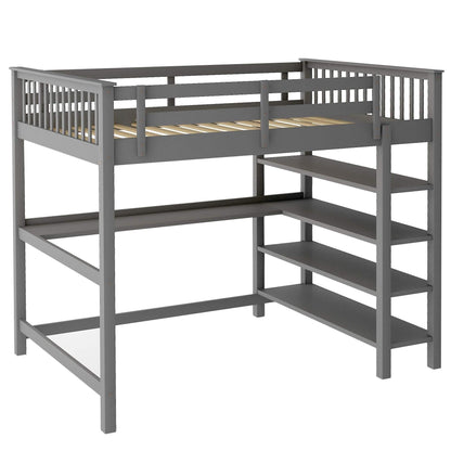 Full Size Loft Bed with Under-bed Desk and Storage Shelves DailySale