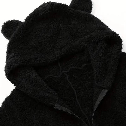 Fuzzy Hooded Pajama Jumpsuit For Music Festival, Long Sleeve Zipper Lingerie & Sleepwear DailySale