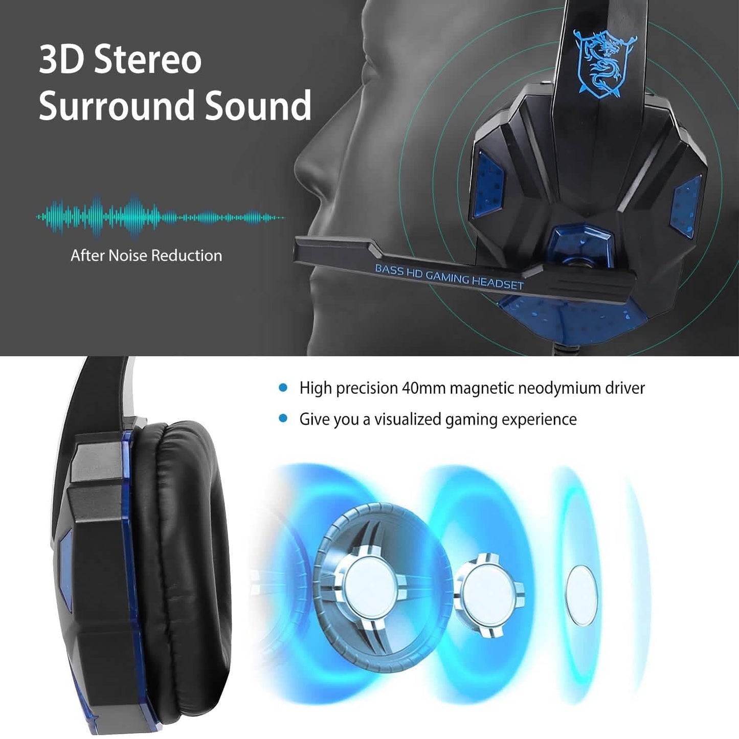 Gaming Headsets Stereo Bass Over Ear Headphones with LED Light Earmuff DailySale