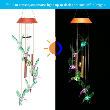 Garden Patio Yard Waterproof Solar Hummingbird Wind Chimes DailySale