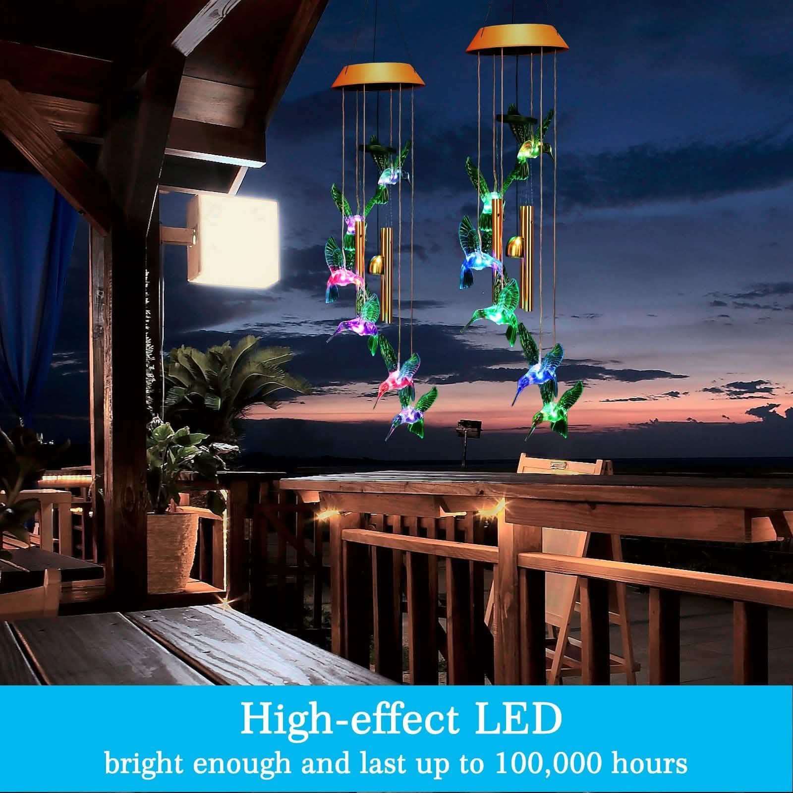 Garden Patio Yard Waterproof Solar Hummingbird Wind Chimes DailySale