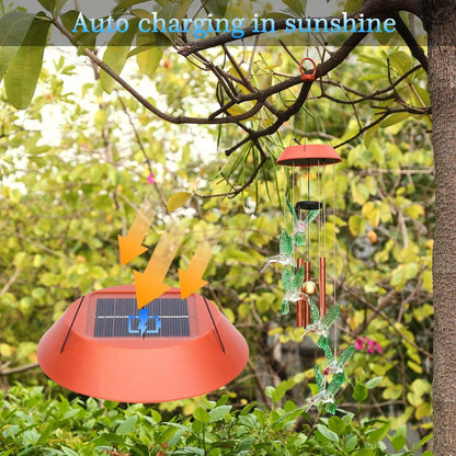 Garden Patio Yard Waterproof Solar Hummingbird Wind Chimes DailySale