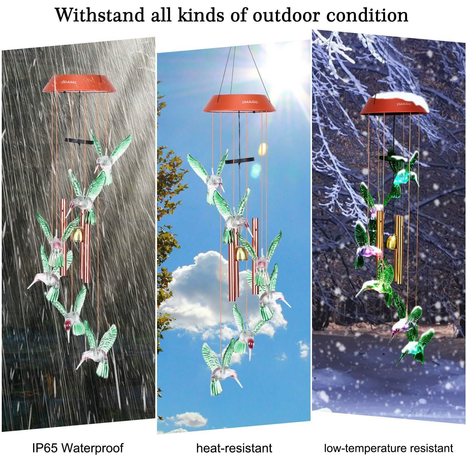 Garden Patio Yard Waterproof Solar Hummingbird Wind Chimes DailySale