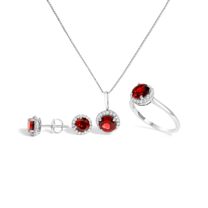 10K White Gold Purple Amethyst and 3/8 Cttw Diamond Halo Jewelry Set (Earrings, Pendant & Ring) Bids.com