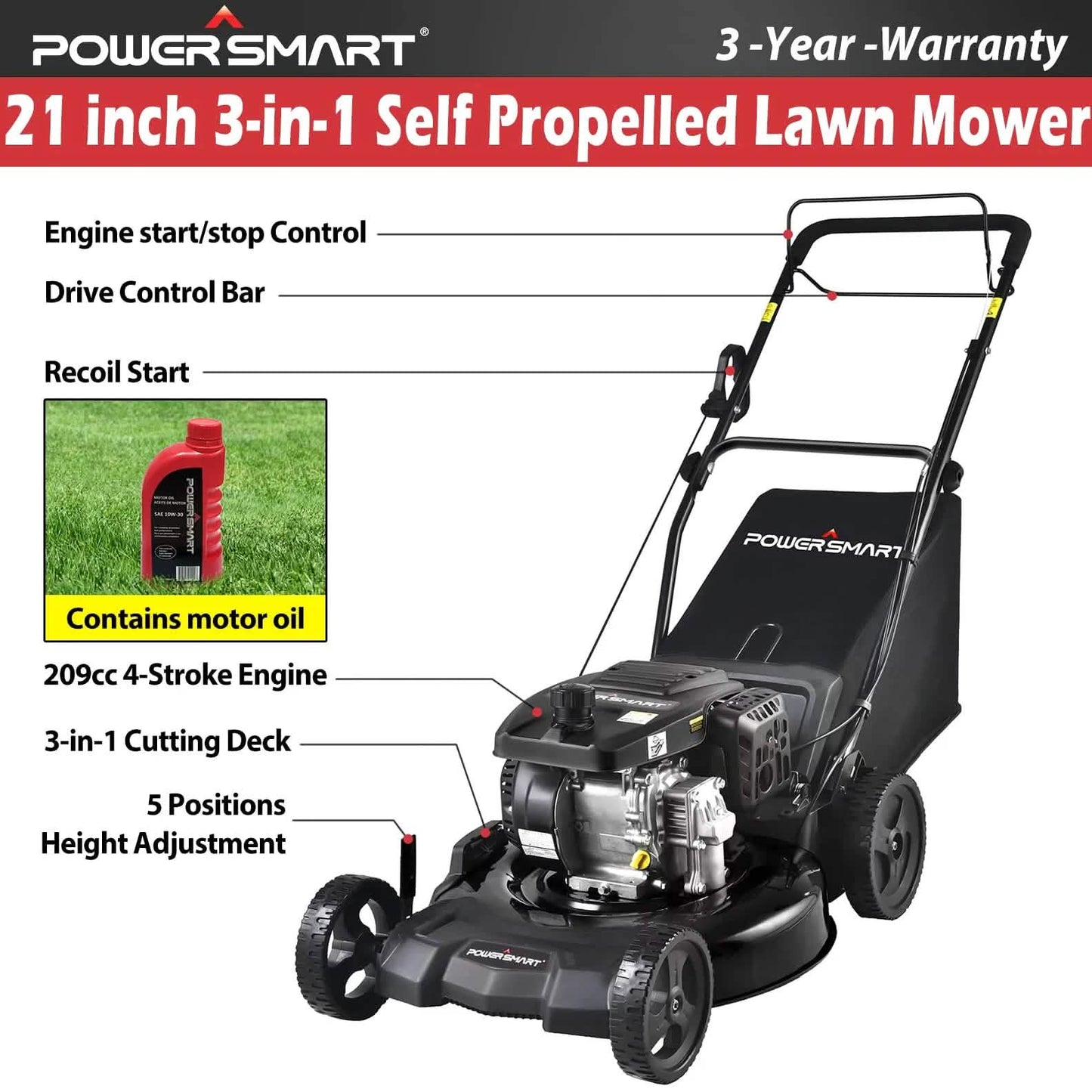 Gas Powered Self-Propelled Lawn Mower DailySale
