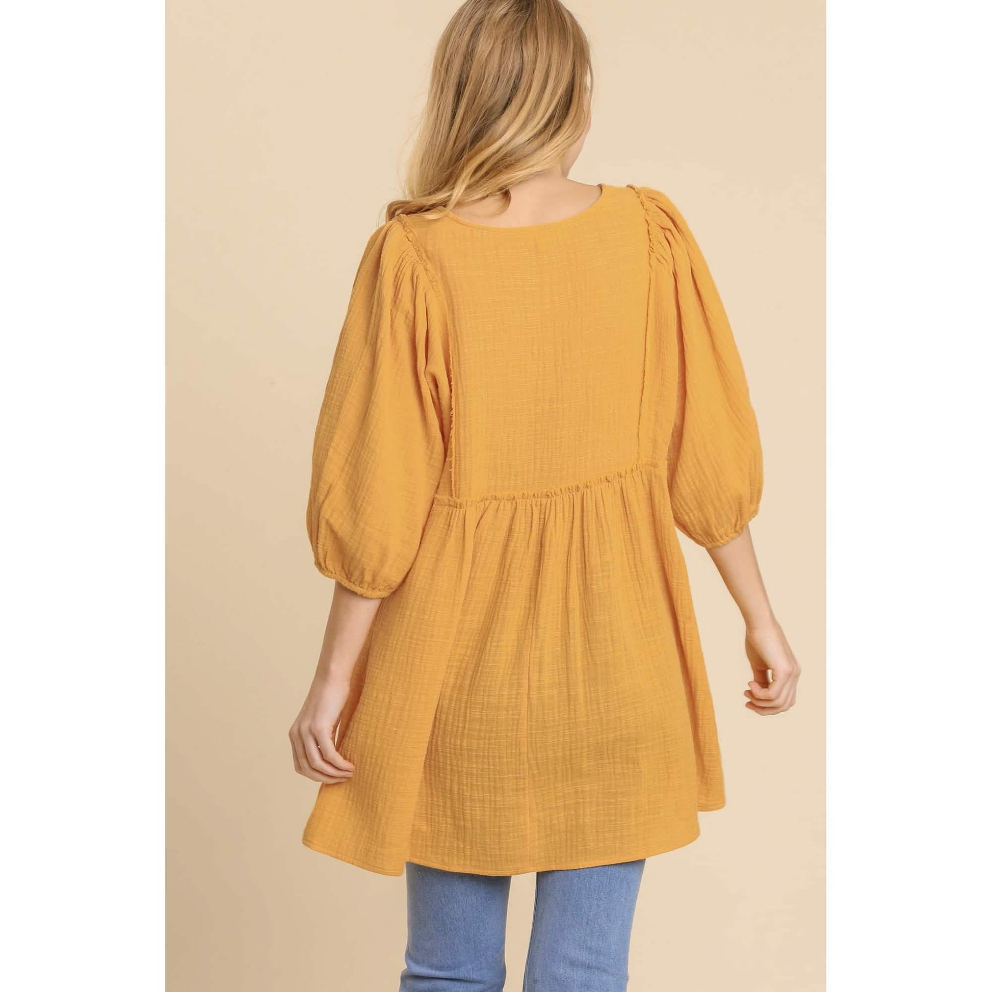 Gauze Slub V-neck Frayed Edge Detail Tunic Dress DailySale