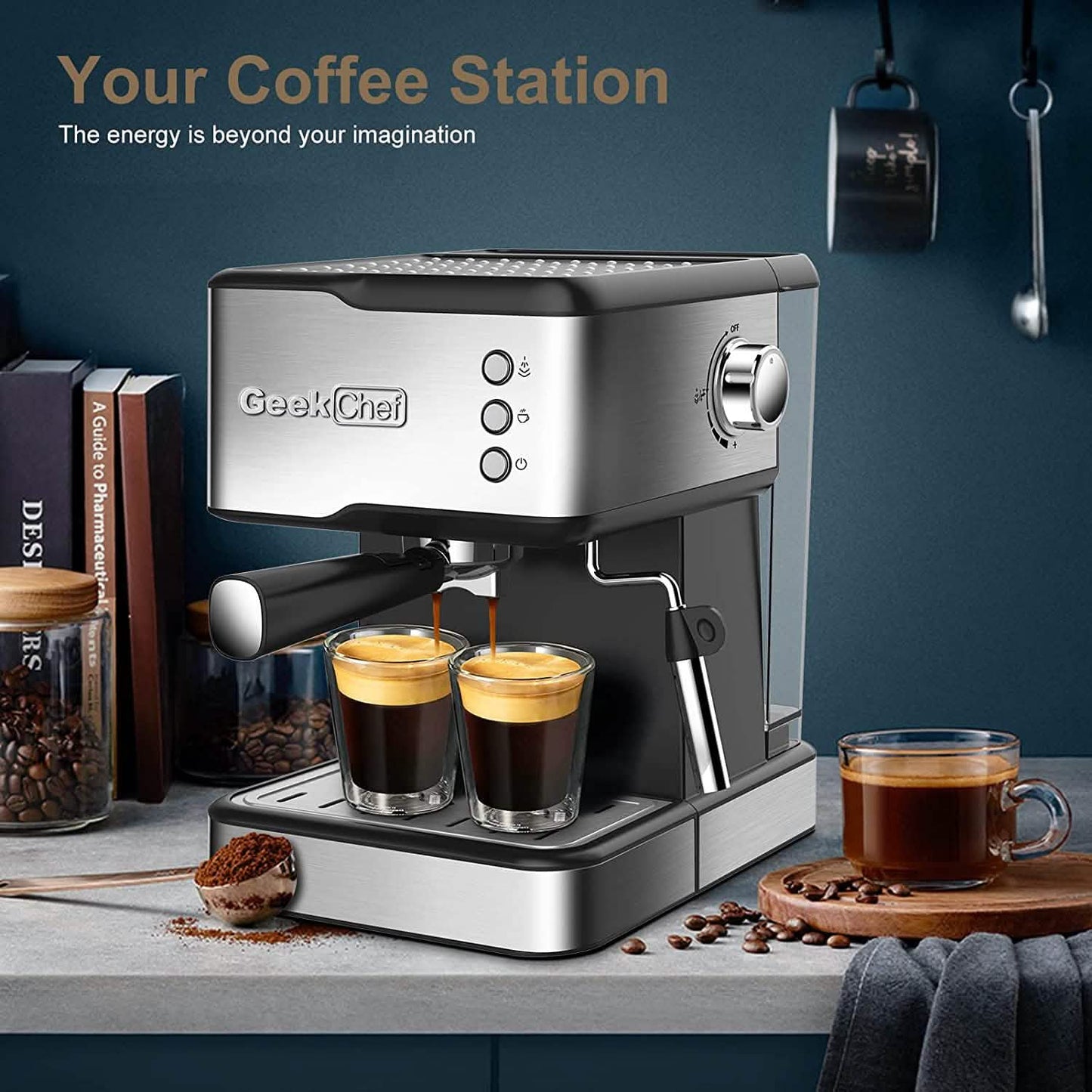 Geek Chef Espresso Machine Coffee with Milk Frother Steam Wand DailySale