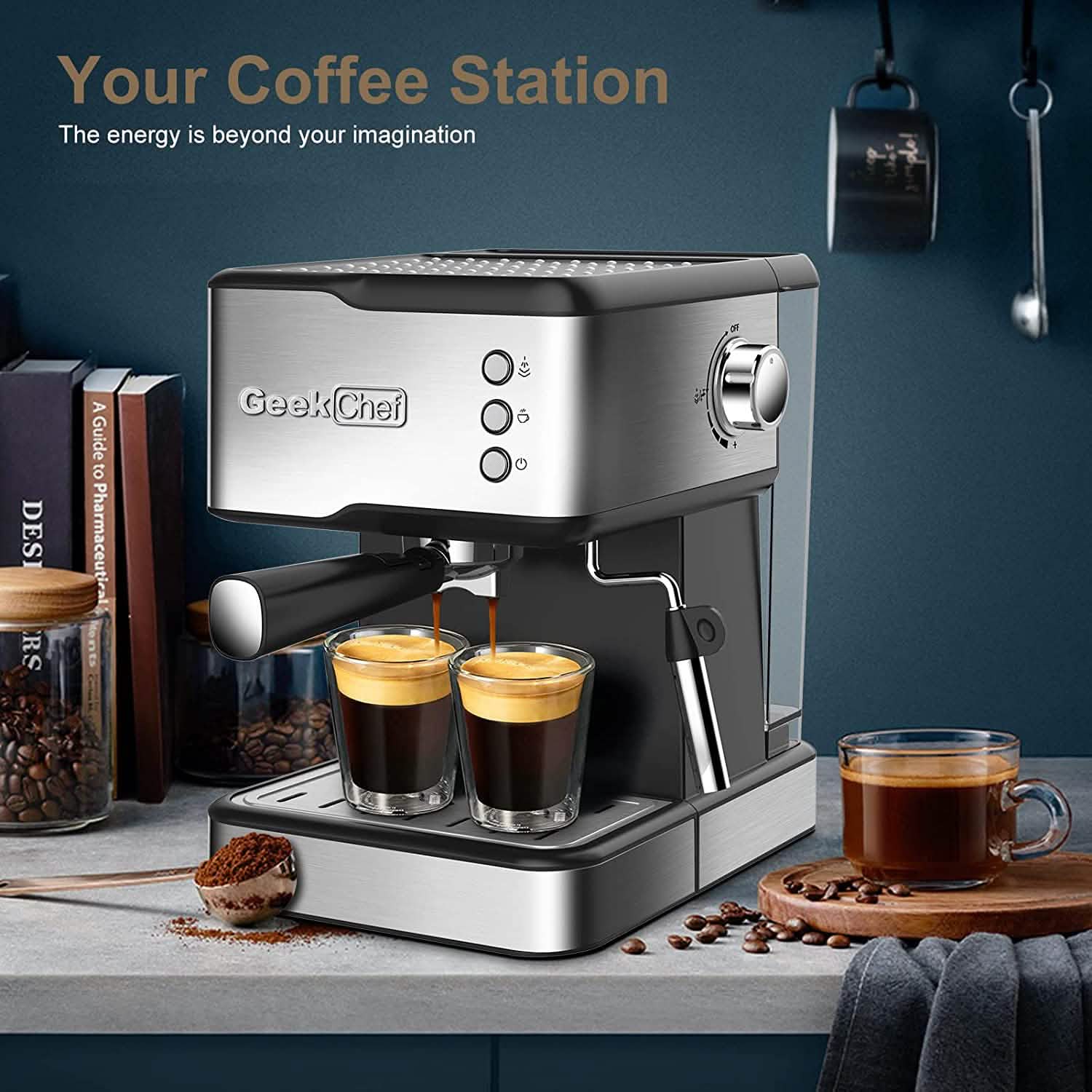 Geek Chef Espresso Machine Coffee with Milk Frother Steam Wand DailySale