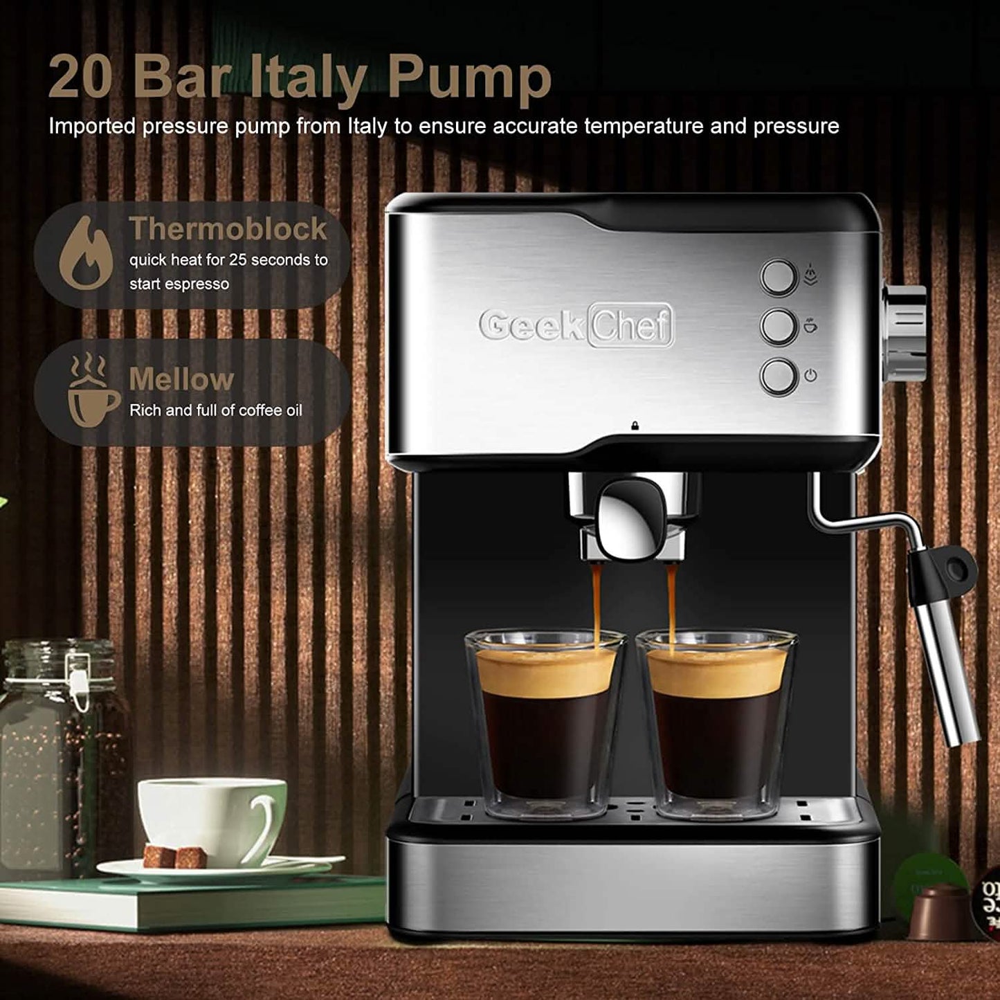 Geek Chef Espresso Machine Coffee with Milk Frother Steam Wand DailySale