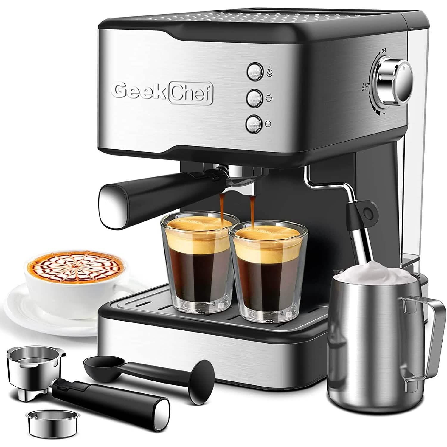 Geek Chef Espresso Machine Coffee with Milk Frother Steam Wand DailySale