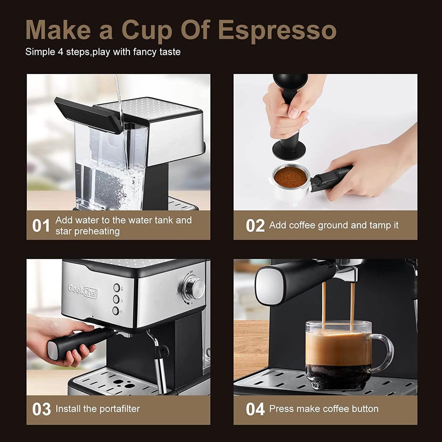 Geek Chef Espresso Machine Coffee with Milk Frother Steam Wand DailySale