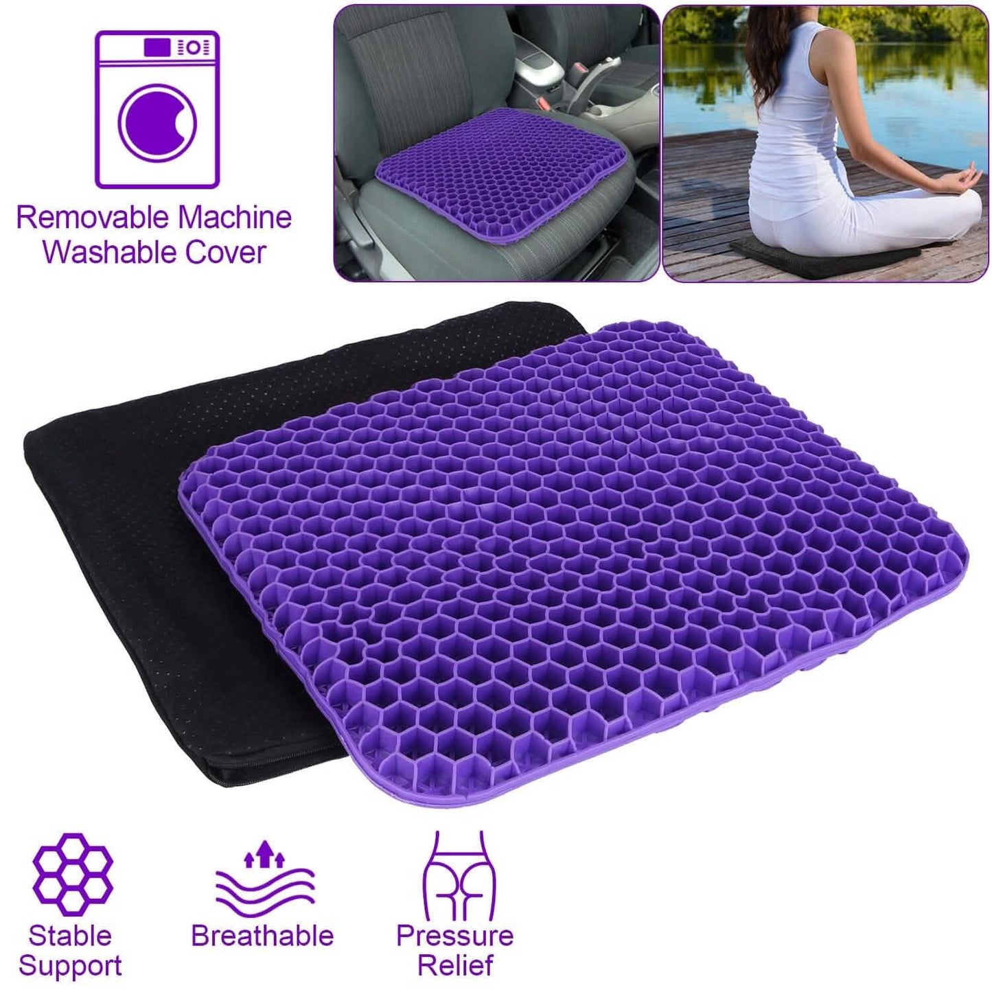 Gel Seat Cushion Non-Slip Breathable Honeycomb Sitting Cushion Pressure Pad DailySale