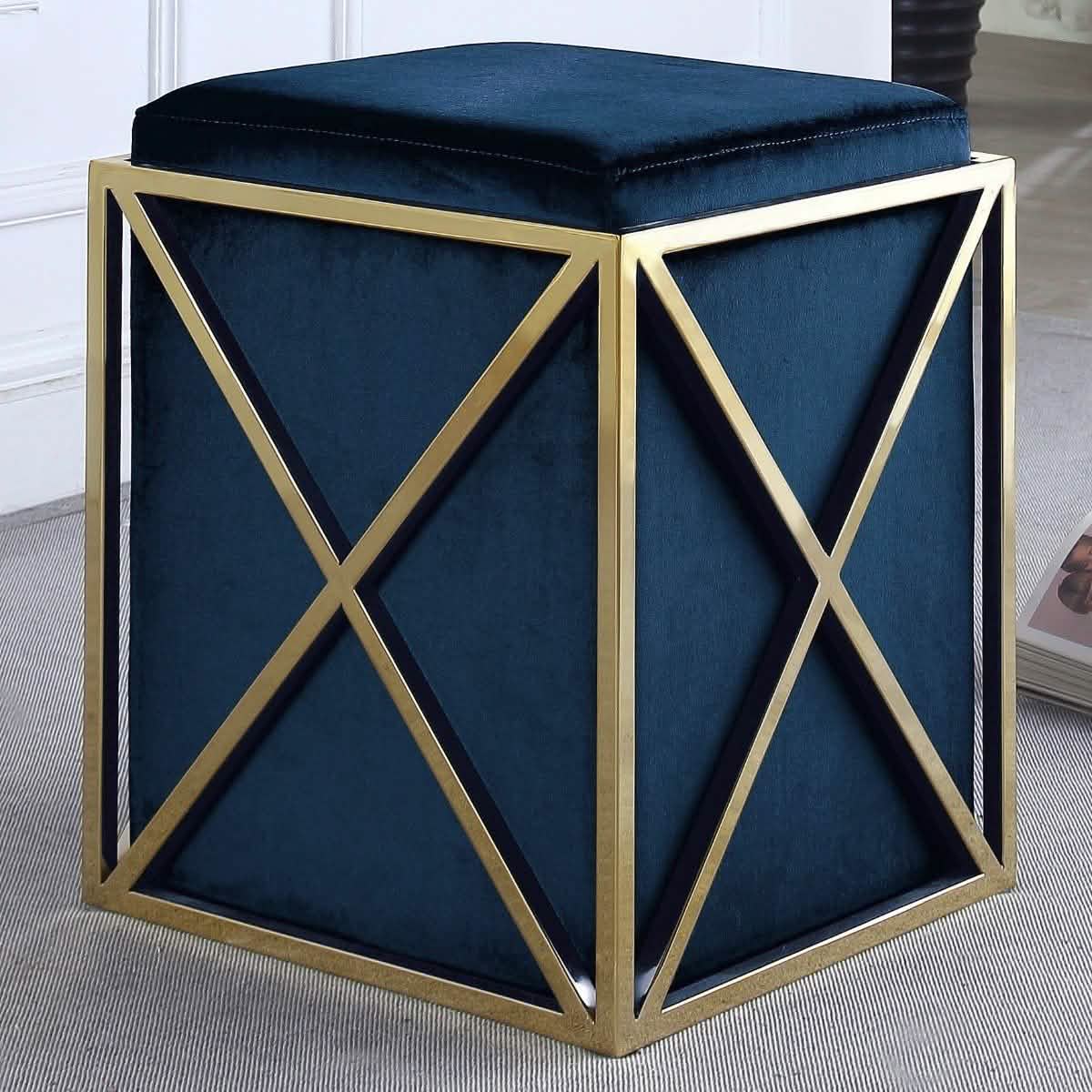 Genesis Ottoman Stainless Steel X Frame Square Velvet Bench DailySale