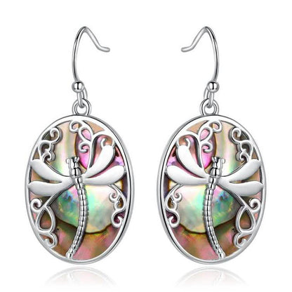 Genuine Blue Abalone Pearl Dragonfly Hook Drop Earrings DailySale