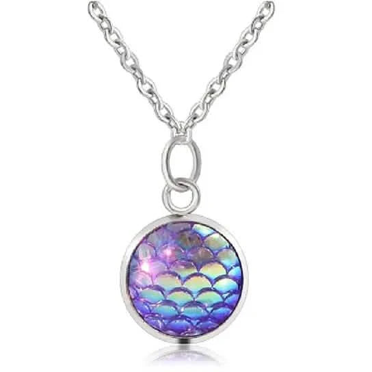 Genuine Fish Scales Rainbow Holographic Sequins Charm Pendant Chain Necklace Silver Filled High Polish Finsh DailySale