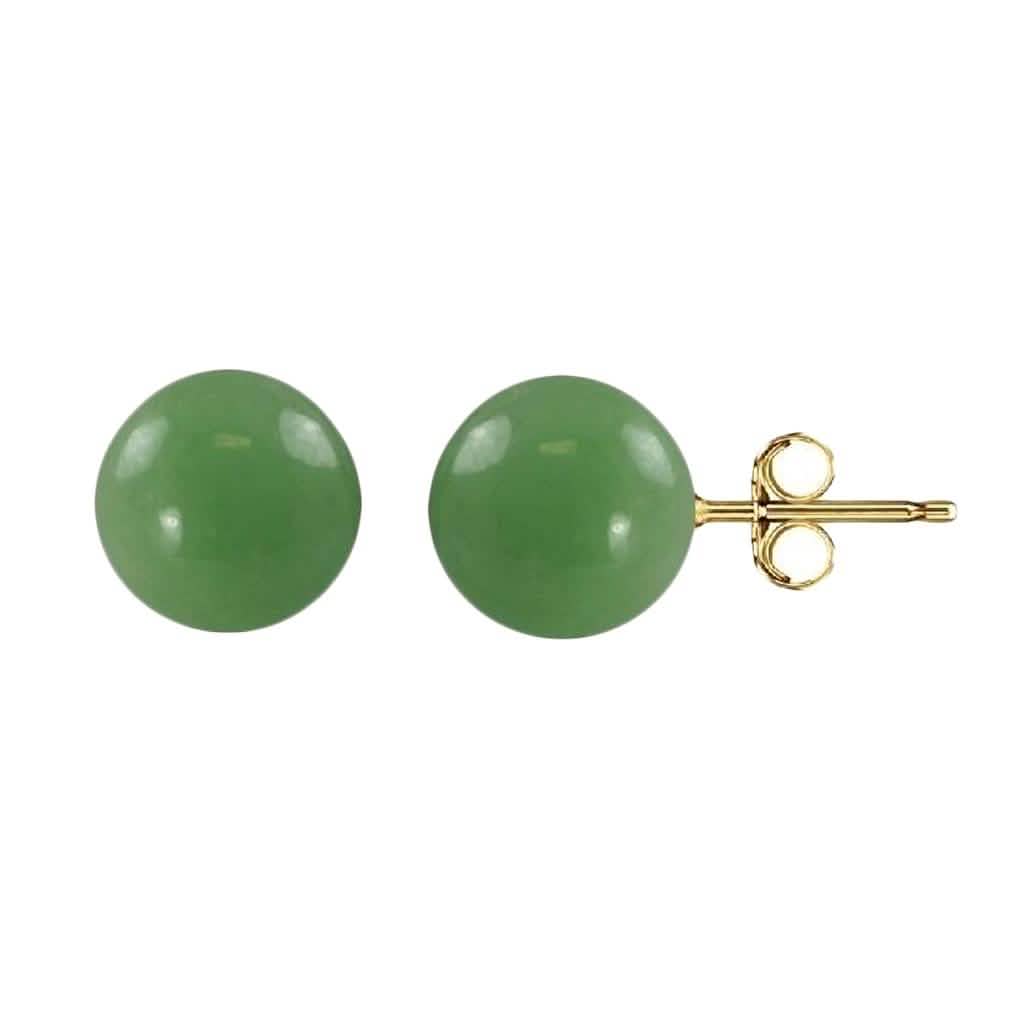 Genuine Jade Gemstone Ball Stud Earrings in 14K Gold DailySale