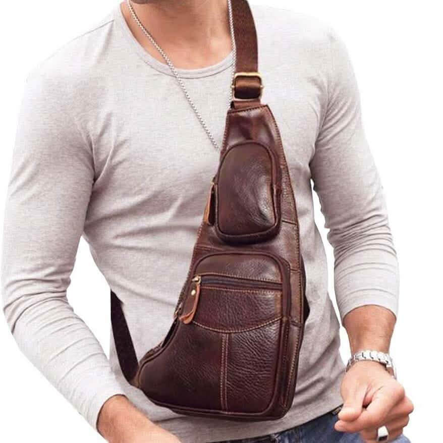 Genuine Leather Chest Bag For Men Leather Shoulder Bag Personality Messenger Bag  Casual Bag DailySale