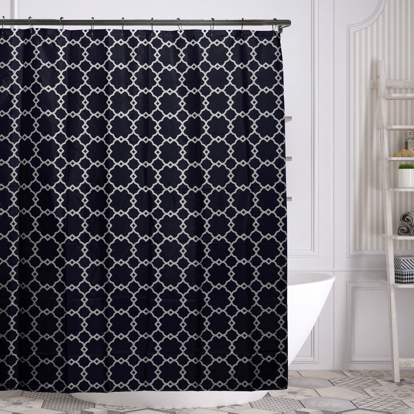 Geometric-Patterned Shower Curtain with Rings - Assorted Colors DailySale