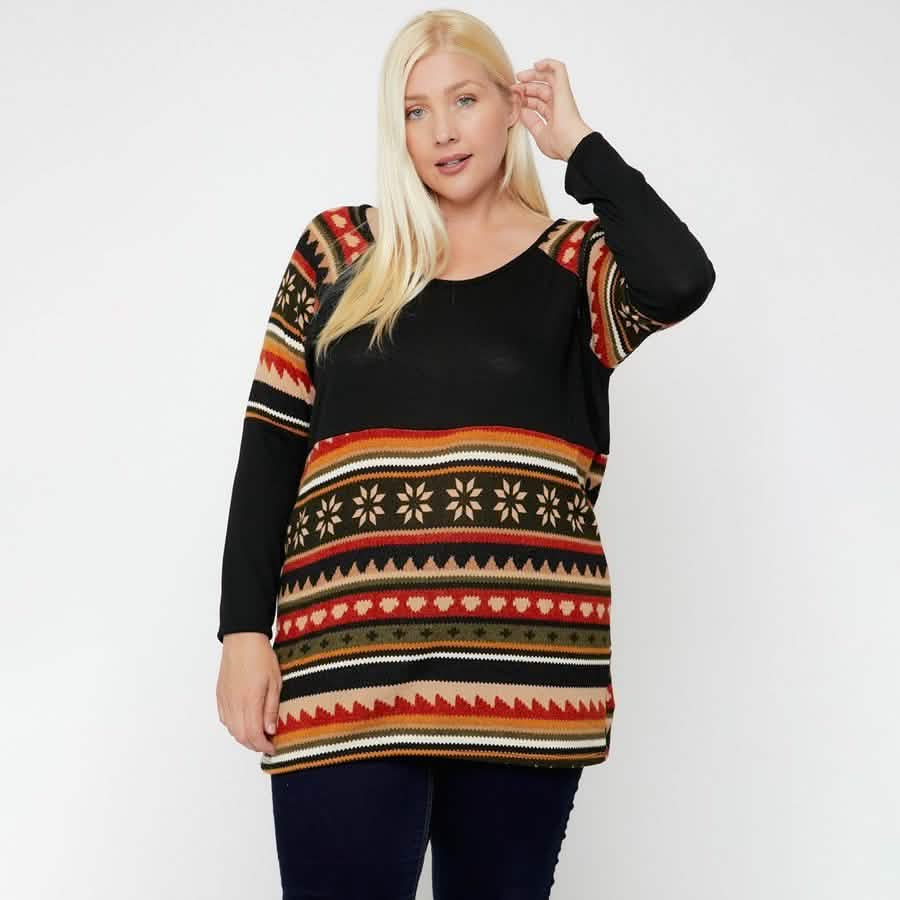 Geometric Print-Contrast Tunic DailySale