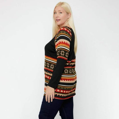 Geometric Print-Contrast Tunic DailySale