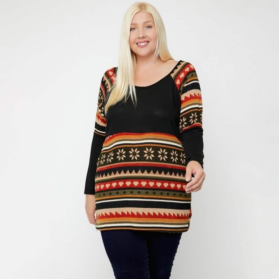 Geometric Print-Contrast Tunic DailySale