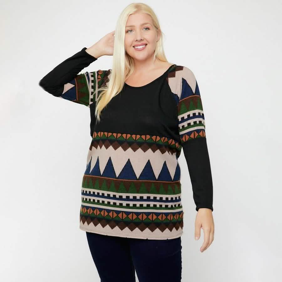 Geometric Print-Contrast Tunic DailySale