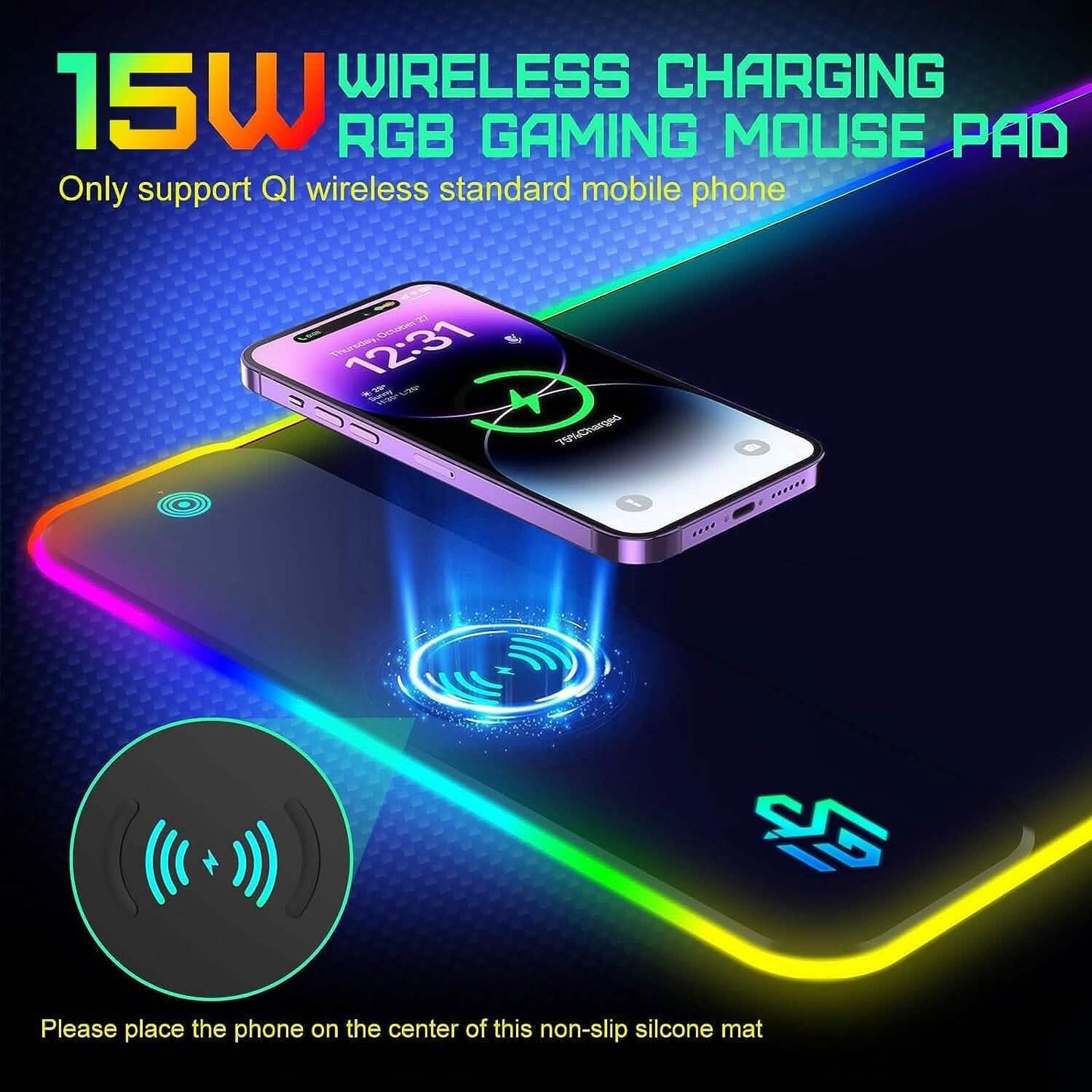GIM Wireless Charging RGB Gaming Mouse Pad 10W  (Refurbished) DailySale