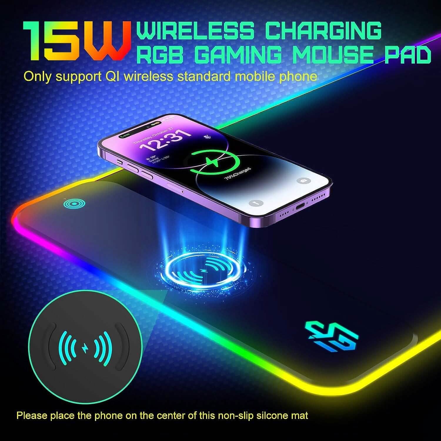 GIM Wireless Charging RGB Gaming Mouse Pad 10W  (Refurbished) DailySale