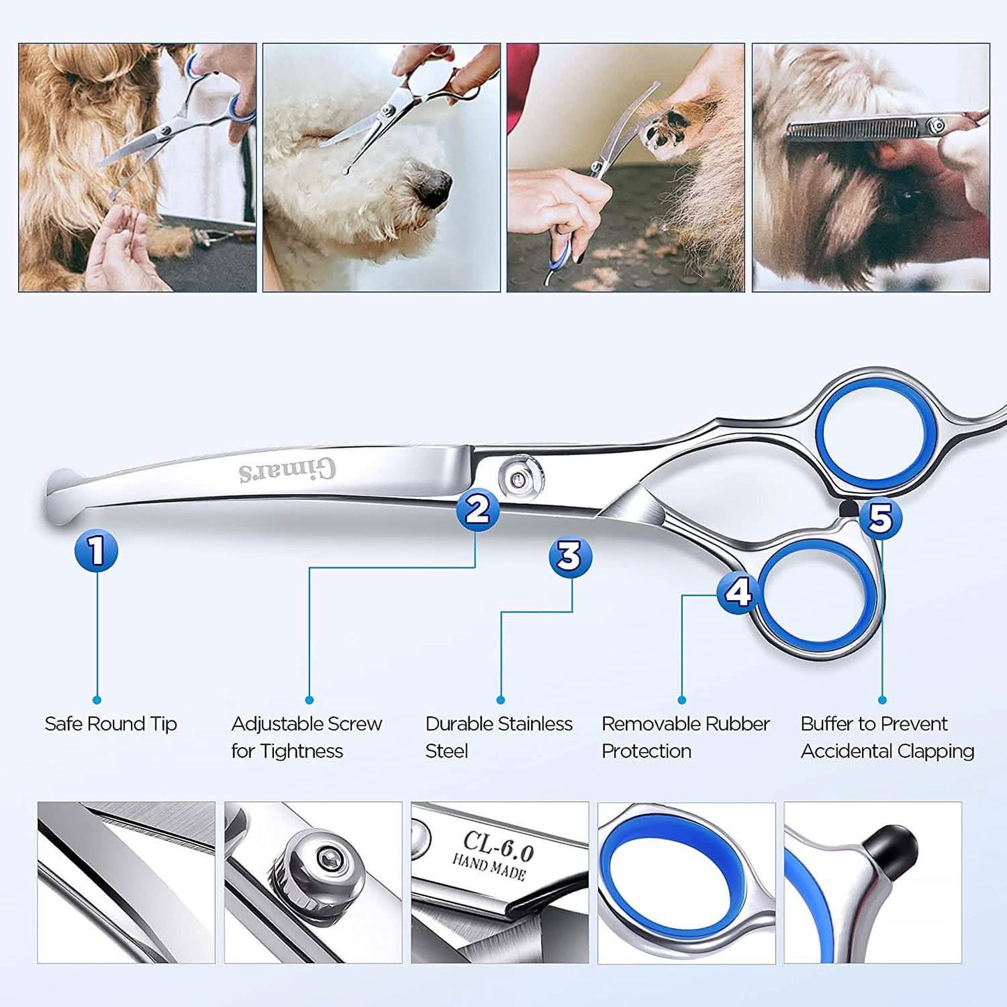Gimars 6-in-1 Professional Stainless Steel Safety Pet Grooming Scissors DailySale