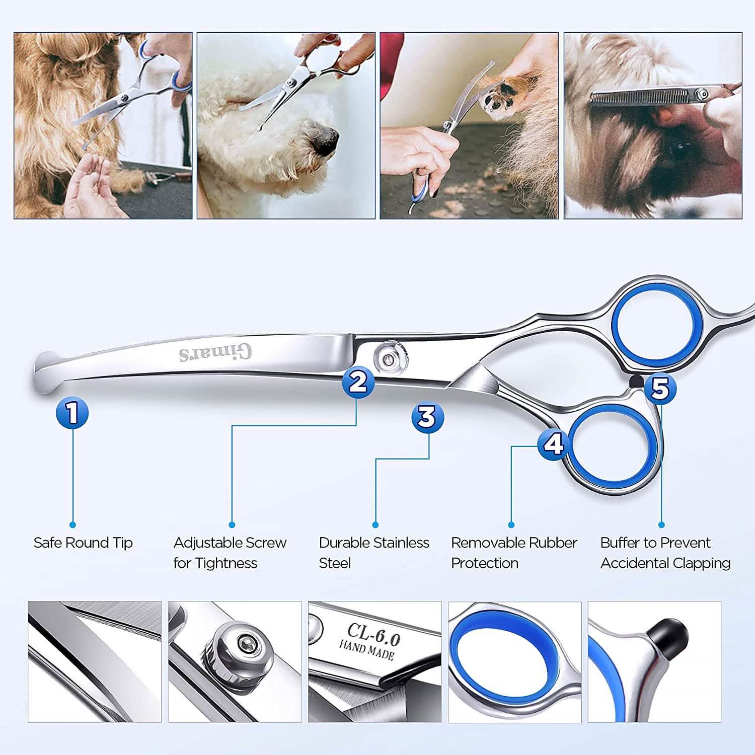 Gimars 6-in-1 Professional Stainless Steel Safety Pet Grooming Scissors DailySale
