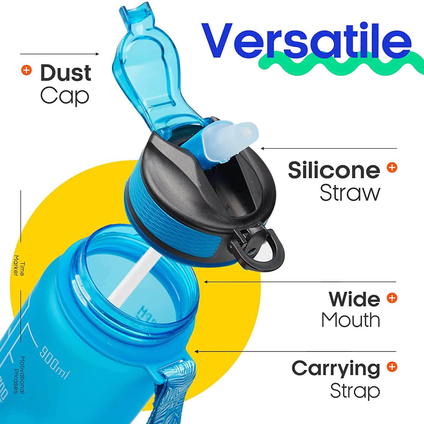 Giotto 32oz Leakproof BPA Free Drinking Water Bottle with Time Marker & Straw DailySale