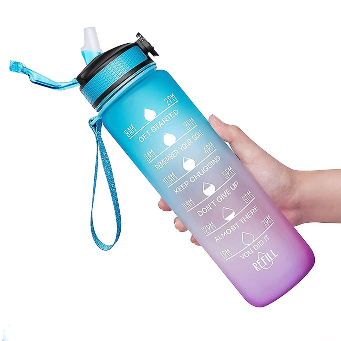 Giotto 32oz Leakproof BPA Free Drinking Water Bottle with Time Marker & Straw DailySale